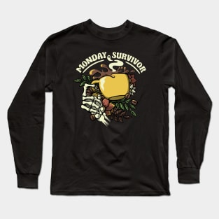 Monday Survivor Skeleton Hand Coffee by Tobe Fonseca Long Sleeve T-Shirt